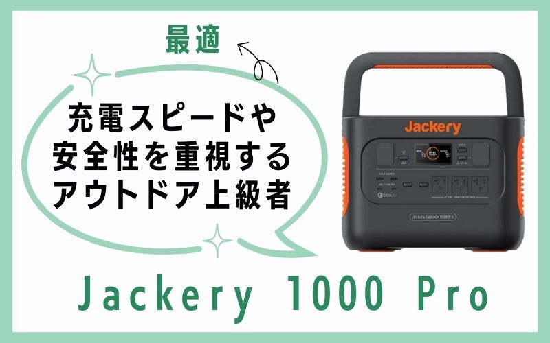 Jackery 1000 Proは、充電スピードや安全性を重視するアウトドア上級者に最適